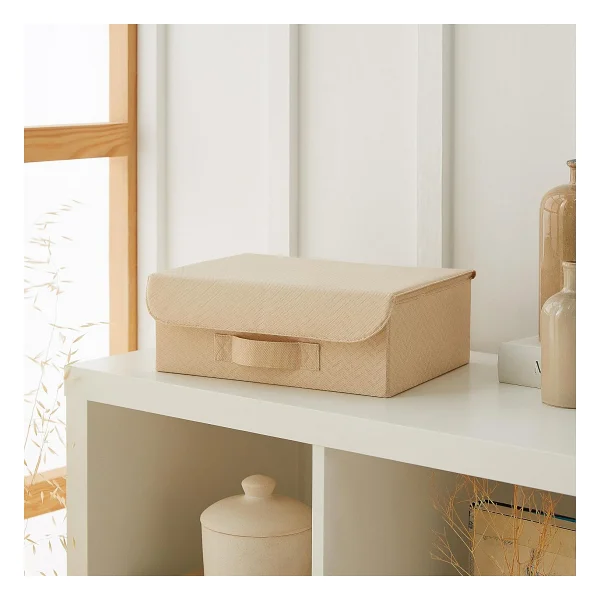 Ocean Home Textile Çekmece İçi Bej Balıksırtı Kapaklı Kutu 30 x 23 x 11 cm - Görsel 3