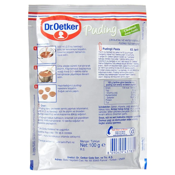 Dr. Oetker Çikolatalı Antep Fıstıklı Puding 100 Gr - Görsel 2