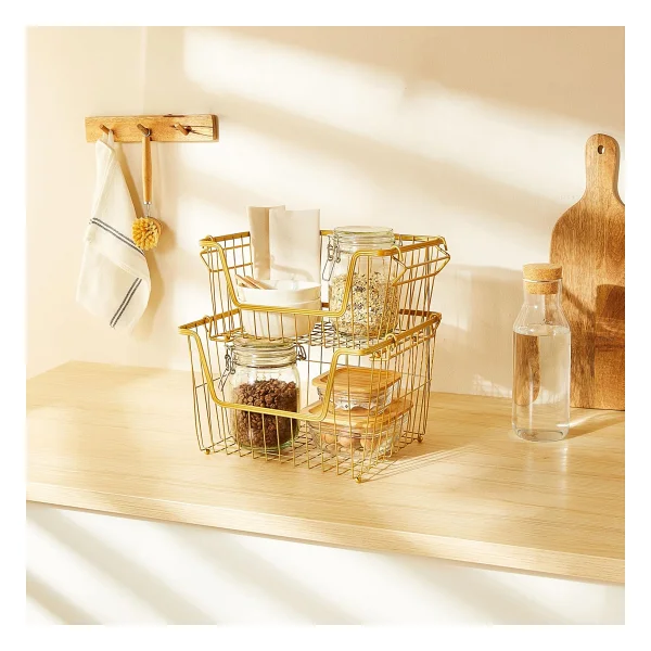 Ocean Home Textile 2'li Altın Renk Metal Sepet Set 32 x 22 x 16 / 33 x 27 x 20 cm - Görsel 7