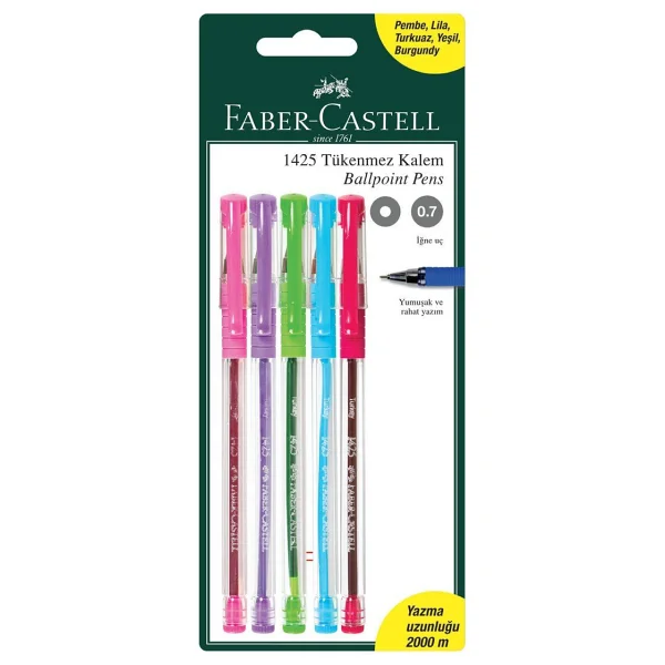 Faber-Castell 1425 5'li Renkli Tükenmez Kalem - Görsel 3