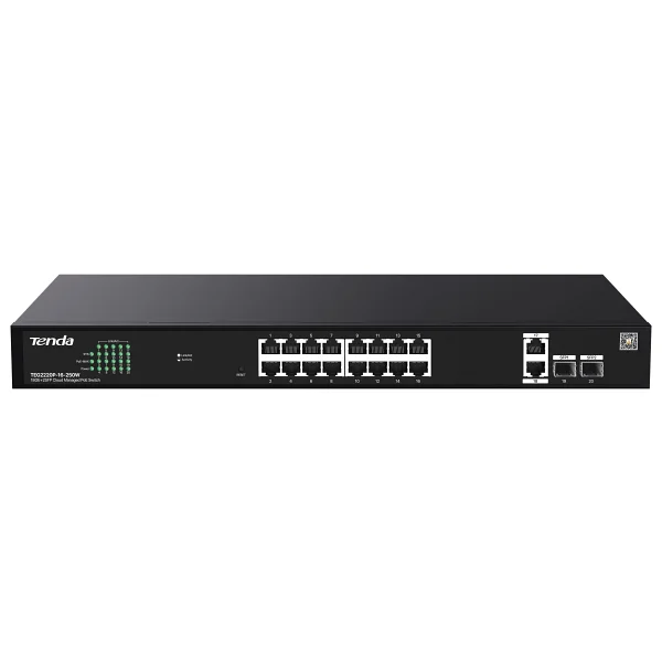 Tenda TEG2220P-16-250W 16 Port 10/100/1000 16 Port PoE+ 2 X SFP 250W Yonetilebilir Desktop Switch - Görsel 2