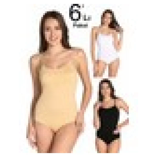 Tutku Kadın Siyah 6'lı Paket İp Askılı Likralı Kancalı Çıtçıtlı Body - Görsel 4