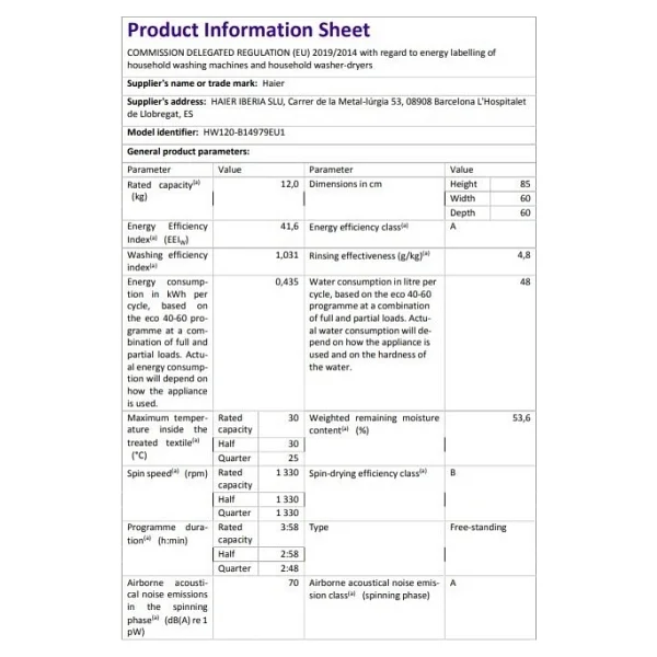 Haier Hw120-B14979 1400 Devir 12 Kg Çamaşır Makinesi - Görsel 7