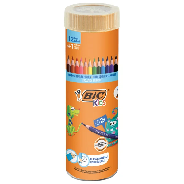 Bic Kids Evolution Metal Tüp Üçgen 12+1'li Jumbo Kuru Boya Seti - Görsel 5
