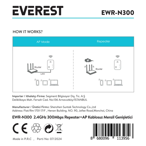 Everest Ewr-N300 300 Mbps Wi-Fi Güçlendirici - Görsel 8