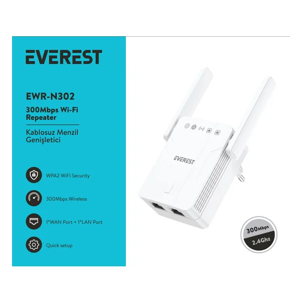 Everest Ewr-N302 300 Mbps Wi-Fi Güçlendirici - Görsel 7