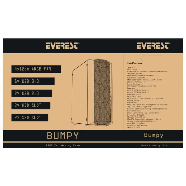 Everest Bumpy Argb Fanlı Atx Oyuncu Kasası - Görsel 8