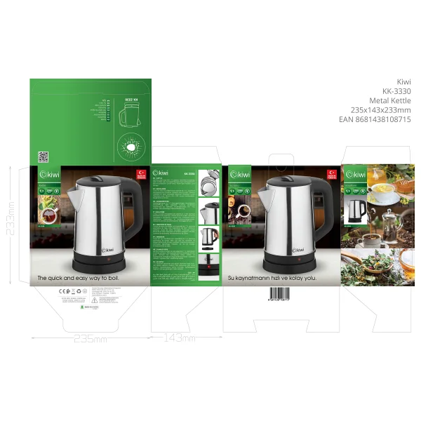 Kiwi Çelik Su Isıtıcı - 1,7 Lt - Inox - Görsel 5