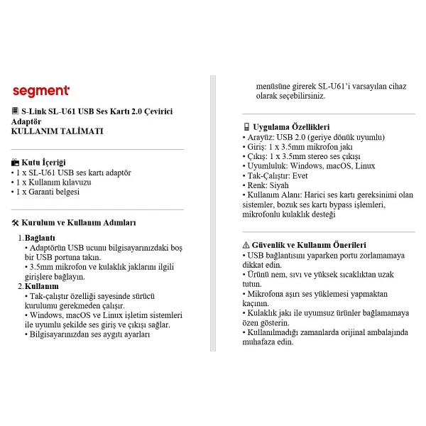 S-Link Sl-U61 Ses Kartı - Görsel 4
