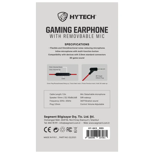 Hytech Hy-Gk2 Kırmızı Kablolu Mikrofonlu Kulak İçi Oyuncu Kulaklığı - Görsel 7