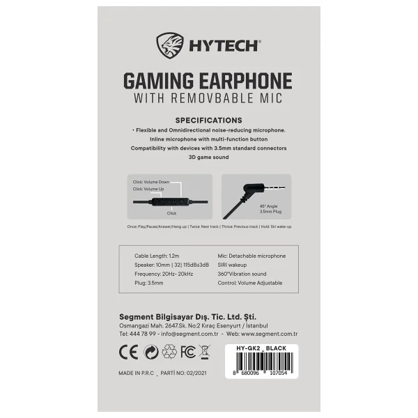 Hytech Hy-Gk2 Siyah Kablolu Mikrofonlu Kulak İçi Oyuncu Kulaklığı - Görsel 7