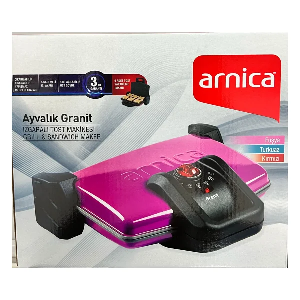 Arnica Ayvalık Granit Izgaralı Gh26120 Kırmızı 1750 W Tost Makinesi - Görsel 6