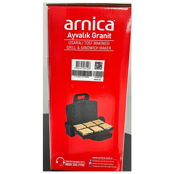 Arnica Ayvalık Granit Izgaralı Gh26120 Kırmızı 1750 W Tost Makinesi - Görsel 7