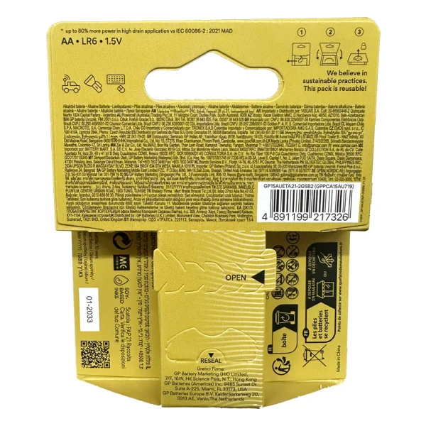 Gp 15au Lr6 Ultra Alkalin 2'li Aa Kalem Pil - Görsel 4