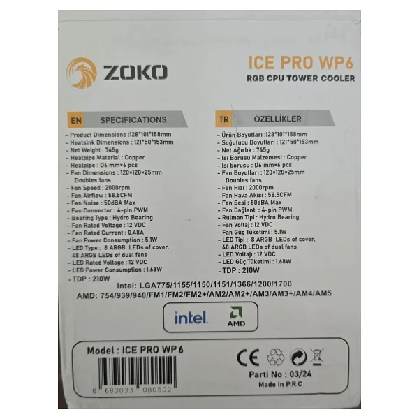 Zoko Ice Pro Wp6 Beyaz İşlemci Soğutucu - Görsel 4