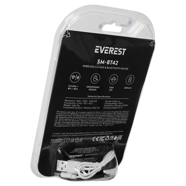 Everest Sm-Bt42 Şarjlı Optik Kablolu/Kablosuz Mouse - Görsel 10