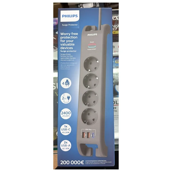 Philips Spn4140ga 2400 Joule Type-C Usb'li 2 M 4'lü Akım Korumalı Priz - Görsel 4