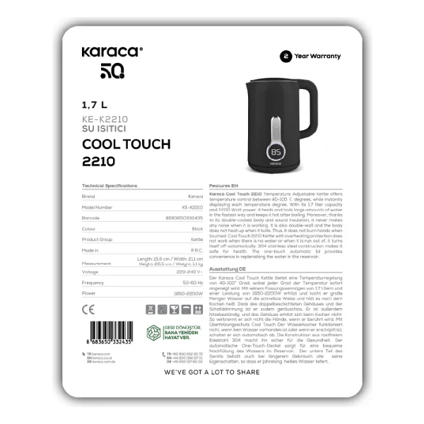 Karaca Cool Touch 2210 Siyah 2200 W 1.7 Lt Kettle - Görsel 6