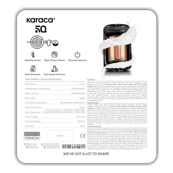 Karaca Hatır Hüps Aroma Steel Copper Sütlü Türk Kahve Makinesi - Görsel 6