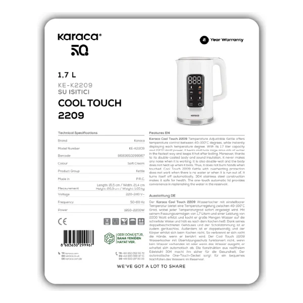 Karaca Cool Touch 2209 2200 W 1.7 Lt Kettle - Görsel 7