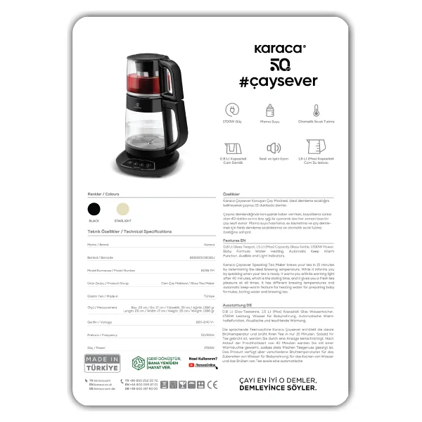Karaca Çaysever 3in1 Black Konuşan Cam Çay Makinesi - Görsel 10