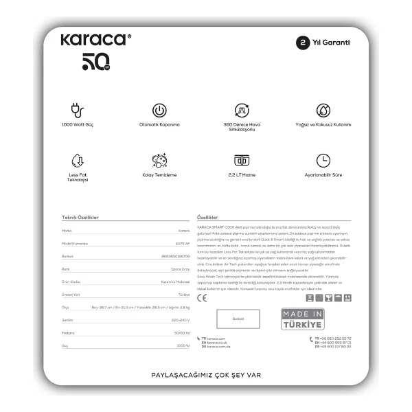 Karaca Smart Cook 2.2 Lt Ruby Yağsız Fritöz - Görsel 10