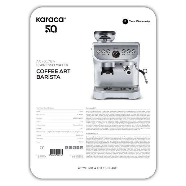 Karaca Coffee Art Barista Öğütücülü Espresso Makinesi - Görsel 10