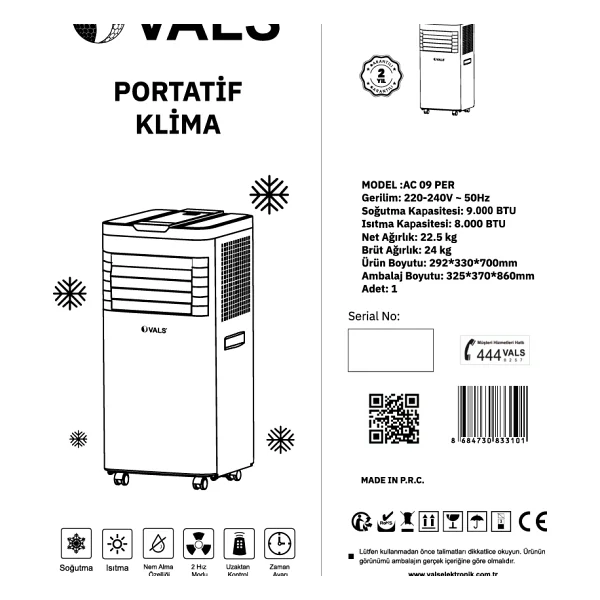 Vals AC 09 PER A++ 9000 BTU Mobil Klima - Görsel 7