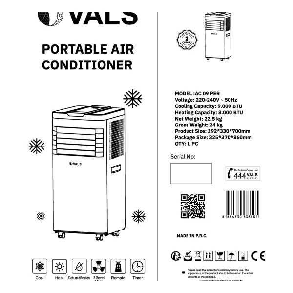 Vals AC 09 PER A++ 9000 BTU Mobil Klima - Görsel 8
