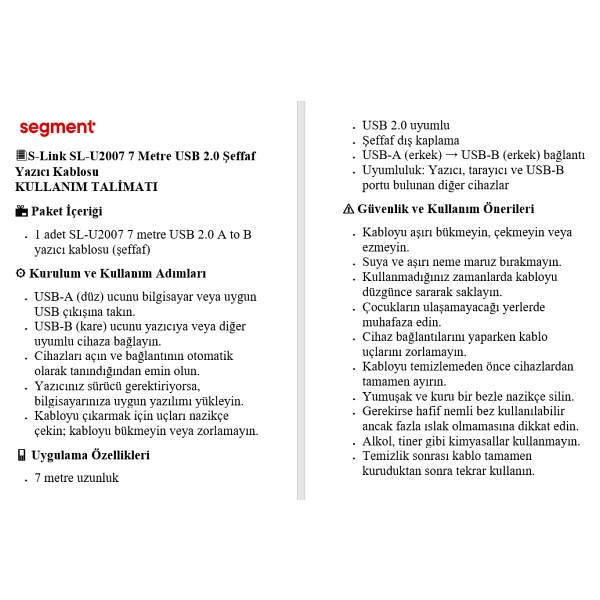 S-Link Sl-U2007 7 M USB 2.0 Yazıcı Kablosu - Görsel 5