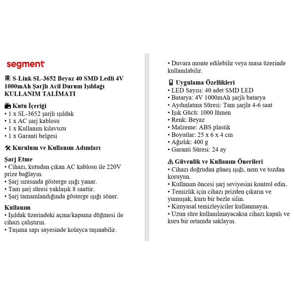 S-Link Sl-3652 Şarjlı Acil Durum Işıldağı - Görsel 6