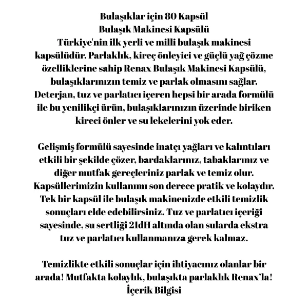 Renax Bulaşık Makinesi Kapsülü - 80li - Görsel 3