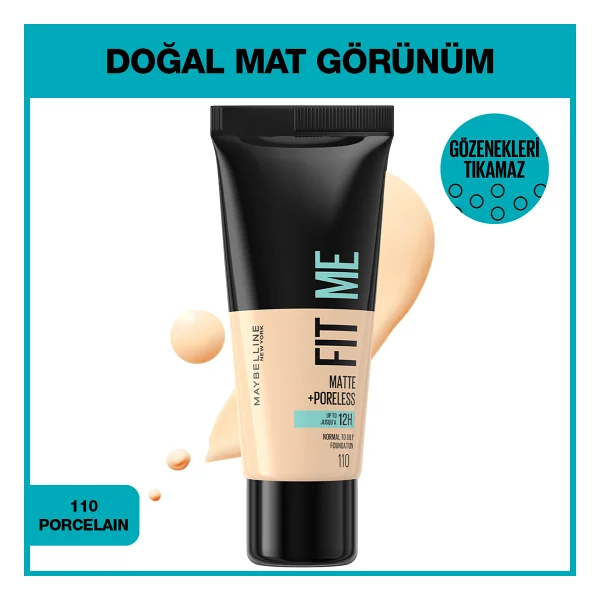 Maybelline New York Maybelline Fit Me Matte Fondöten 110 Porcelain Doğal Mat Görünüm Ve Yağsız Formül İle Ciltte Pürüzsüzlük - Görsel 6