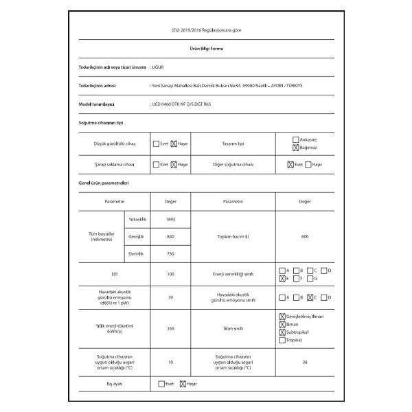 Uğur Ued 0460 Dtk Nf D/S Dgt R65 Dikey No Frost Derin Dondurucu - Görsel 7