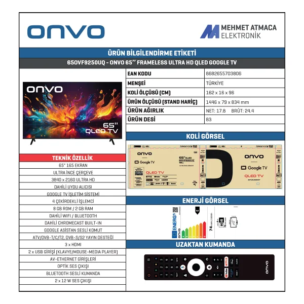 Onvo 65ovf9250uq 4K Ultra HD 65" 165 Ekran Uydu Alıcılı Google Smart QLED TV - Görsel 9