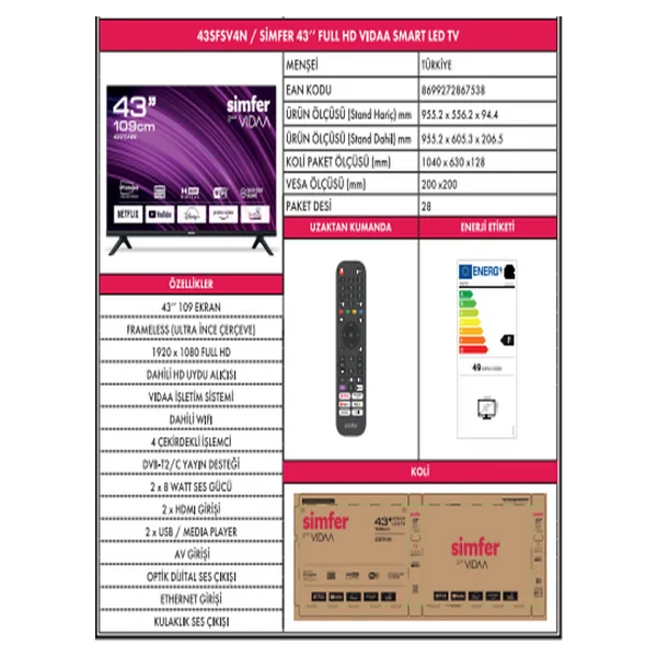 Simfer 43sfsv4n Full HD 43" 109 Ekran Uydu Alıcılı Smart LED TV - Görsel 7