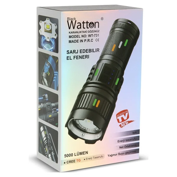 Watton Wt-731 5000 Lümen LED Şarjlı El Feneri - Görsel 7