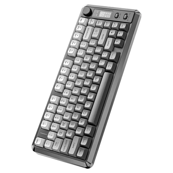 Freewolf M75 Kablosuz 2.4ghz Kablosuz + BT Çift Modlu Klavye LED Ekranlı Oyun Klavyesi İle Pbt Knob Rainbow - Görsel 6
