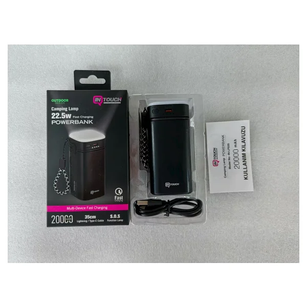 İntouch 20.000 mAh 22,5w Pd Hızlı Kablolu Kamp Lambası Outdoor Serisi Powerbank Fast LED Lamba - Görsel 8