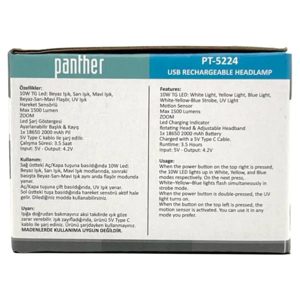 Panther Pt-5224 1500 Lümen LED Şarjlı Kafa Lambası - Görsel 9
