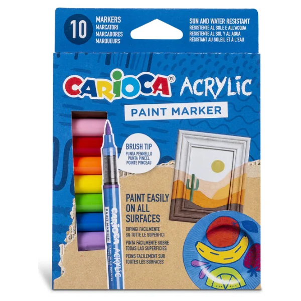 Carioca Acrylic 10'lu Fırça Uçlu Paint Marker Kalem Seti - Görsel 7