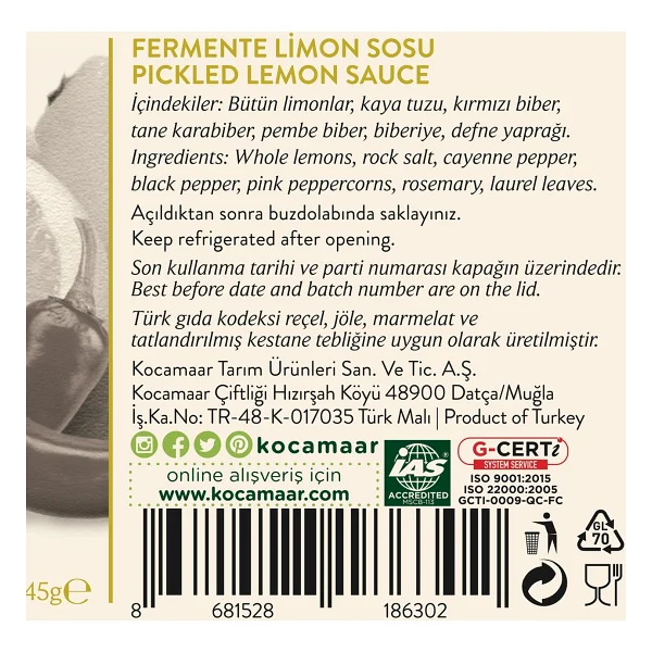 Kocamaar Çiftliği Fermente Limon Sosu 245 Gr - Görsel 5