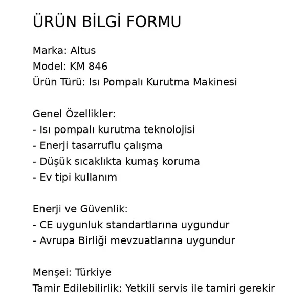 Altus Al Km 846 8 Kg Çamaşır Kurutma Makinesi - Görsel 7
