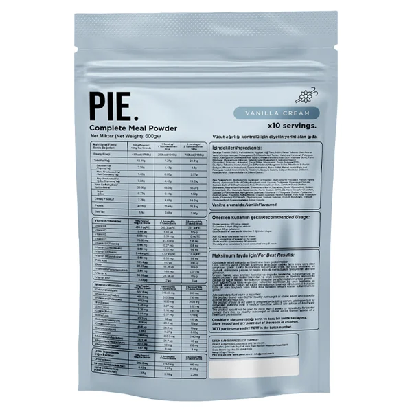 Pıe. Proteinli Öğün Tozu /Vanilya Aromalı /Vücut Ağırlığı Kontrolü İçin Diyetin Yerini Alan Gıda /600 Gram /10 Öğün/%85 Vegan Protein - Görsel 6