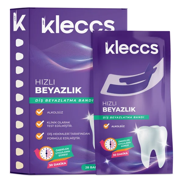 Kleccs Diş Beyazlatma Bandı, Hızlı Beyazlık, 14 Paket-28 Bant, Günlük Ve Bireysel Kullanıma Uygun - Görsel 8