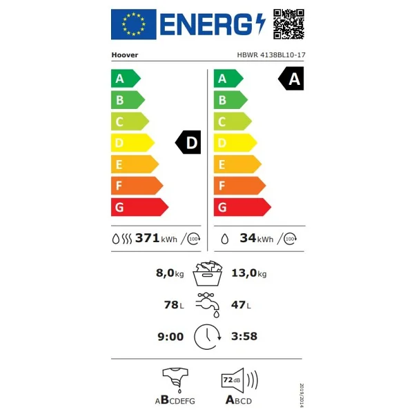 Hoover Hbwr 4138bl10-17 1400 Devir 13 / 8 Kg Kurutmalı Çamaşır Makinesi - Görsel 8
