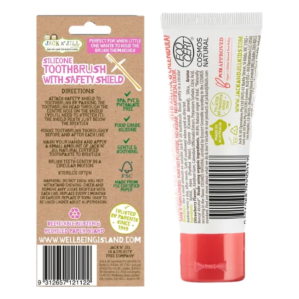 Jack N Jill Diş Fırçalama Seti (Silikon Diş Fırçası + Çilek Aromalı Macun 50g) - Görsel 2
