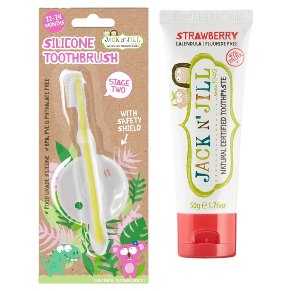 Jack N Jill Diş Fırçalama Seti (Silikon Diş Fırçası + Çilek Aromalı Macun 50g) - Görsel 3