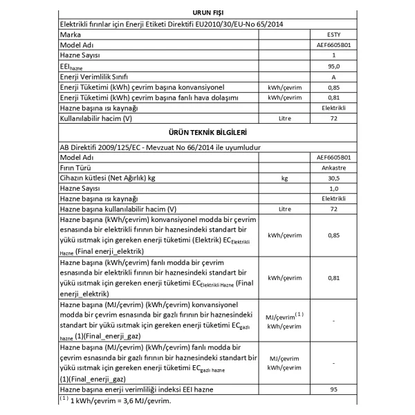 Esty Aef6605b01 Siyah Ankastre Fırın - Görsel 5