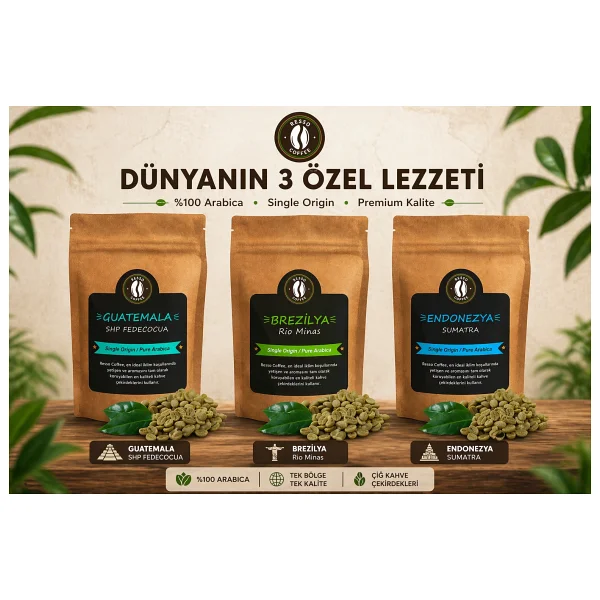 Resso Coffee Guatemala Brezilya Endonezya Çiğ Yeşil Kahve Çekirdeği Arabica 3lü Set - 250 Gr - Görsel 7